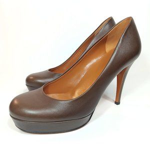 Gucci Leather Stiletto Heel Platform Pumps Brown Size 7 1/2